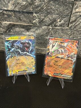 Pokemon Stamped Zekrom EX & Reshiram EX Holo Card Duo M/NM